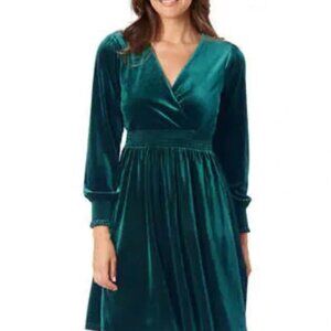 NWT Briggs New York Women's Long Sleeve Velvet Dress Green Size L